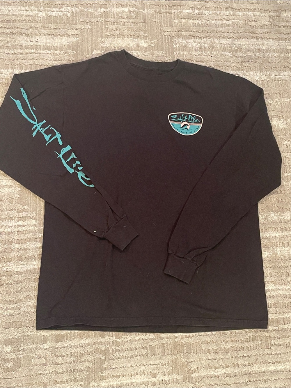 Salt Life Black Long Sleeve Shirt with Teal Crest & Sleeve Graphic
